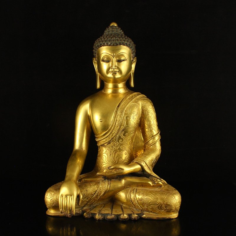 Chinese Gilt Gold Bronze Siddhartha Buddha Statue (1 of 9)