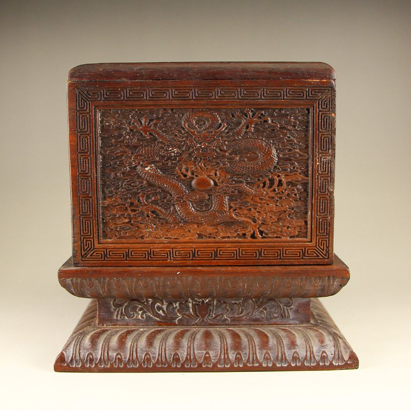 Vintage Chinese Zitan Wood Seal Box w Dragons & Balls: Vintage Chinese Zitan Wood Seal Box w Dragons & Balls Dimension: 152x152x152(mm) 5.98x5.98x5.98(inches) Weight 2.30 lbs/1043 g