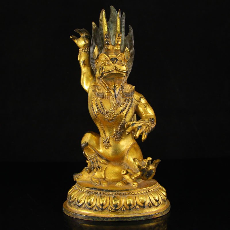 China Ming Dy Tibet Gold-plated Bronze Yamāntaka: 中国明代　藏傳佛教 青铜鎏金大威金刚佛像 Chinese Ming Dynasty Tibet Gold-plated Bronze 