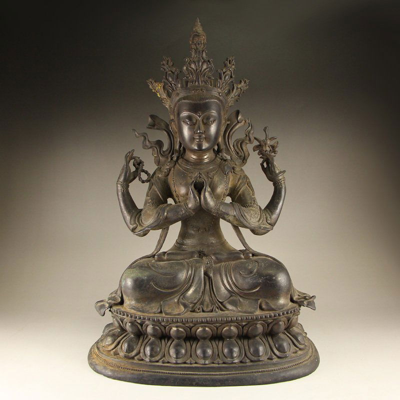 4 Kg Chinese Tibet Bronze Four Arms Kwan-yin Statue (1 of 10)
