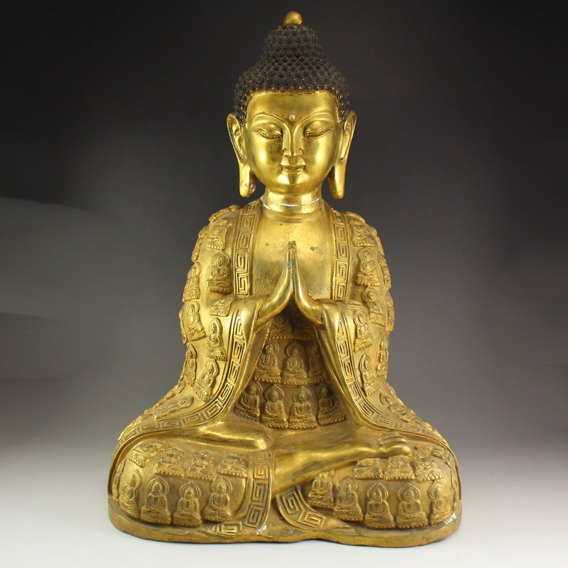 Vintage Chinese Brass Buddha Statue w Xuande Mark (1 of 9)
