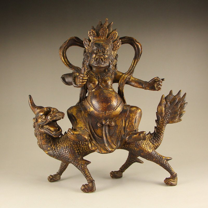 Chinese Tibet Bronze Gilt Gold White Jambhala Statue (1 of 6)