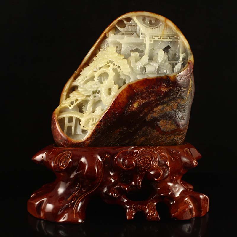 Chinese Hetian Jade Statue - Sage & Pine Tree (1 of 6)