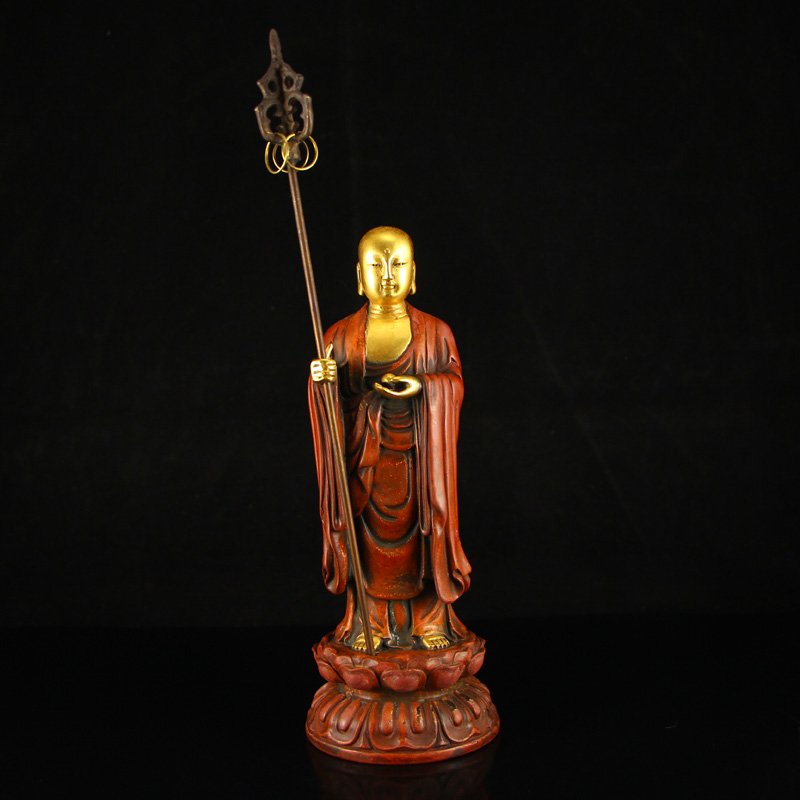 Chinese Gilt Gold Red Copper Buddhism Buddha Statue (1 of 8)
