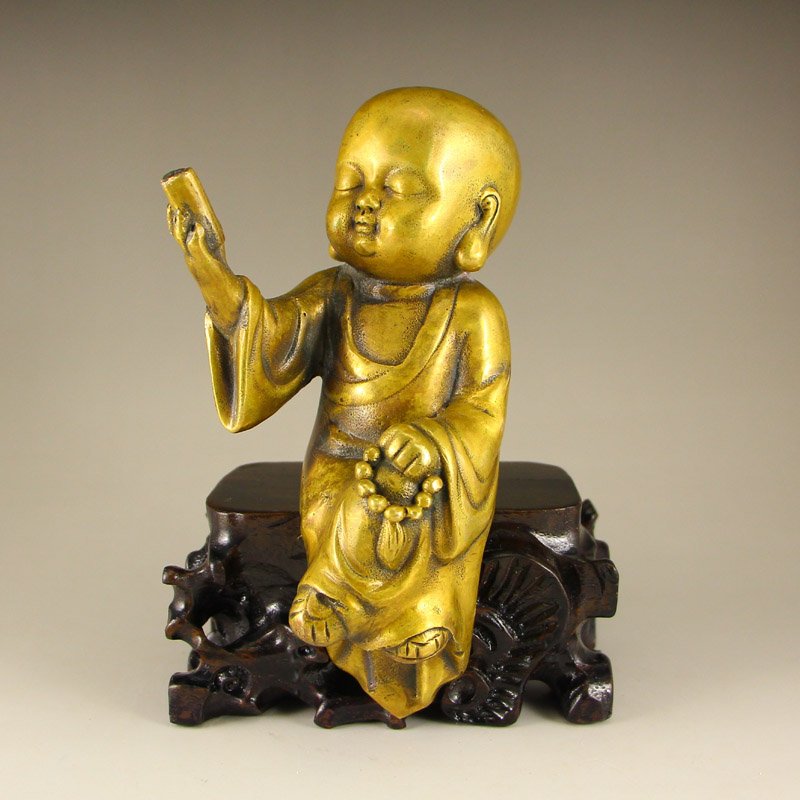 Chinese Brass Monk Statue (1 of 6)