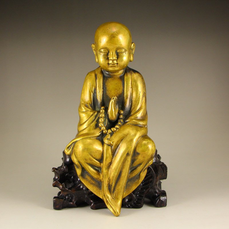 Chinese Brass Monk Statue (1 of 7)