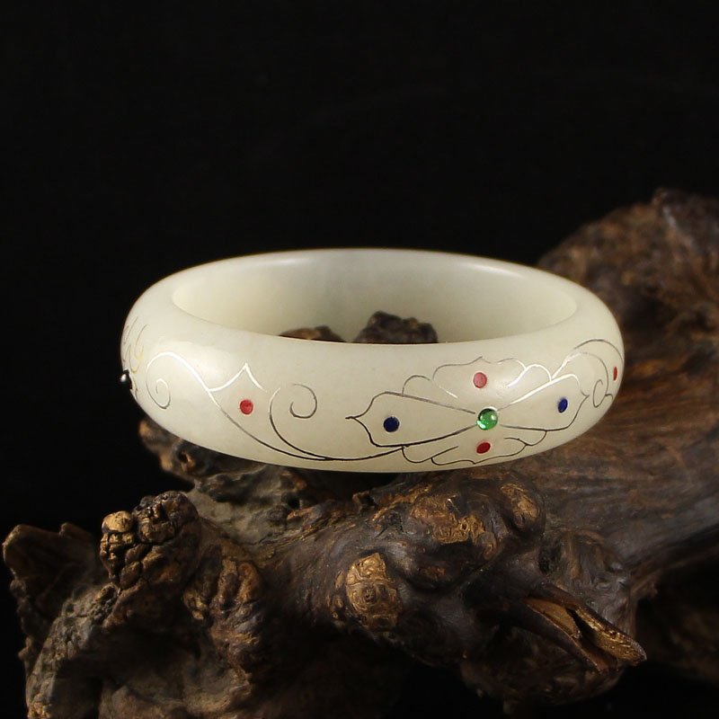 Chinese Hetian Jade Inlay Silver Wire Bracelet (1 of 9)