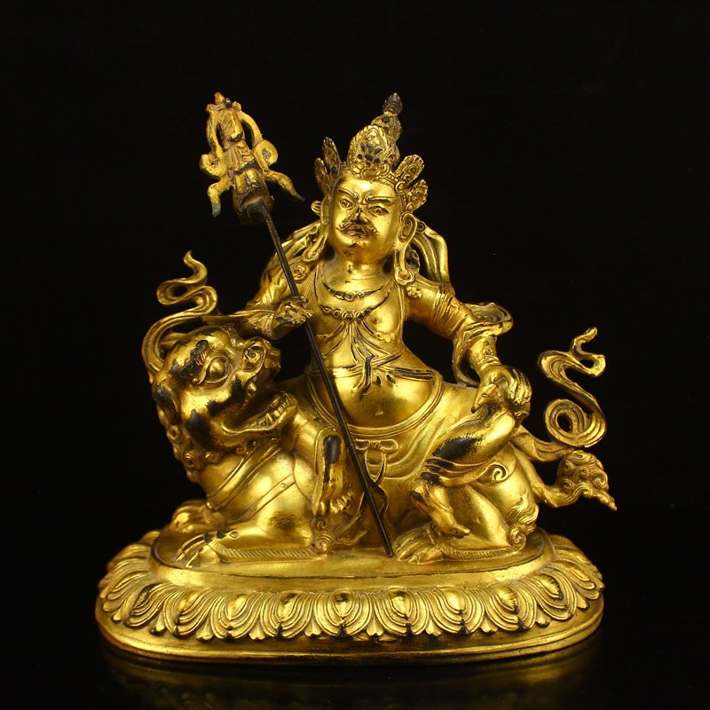 Chinese Tibet Gilt Gold Bronze Buddhist Jambhala Statue (1 of 8)