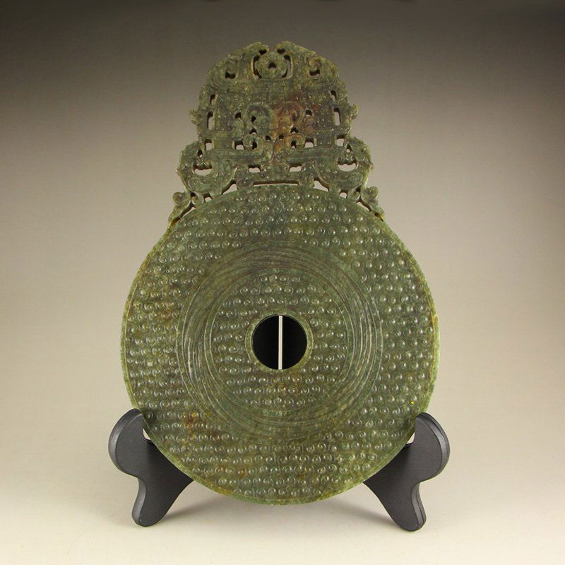 Vintage Chinese Green Hetian Jade Dragon Phoenix Bi (1 of 6)