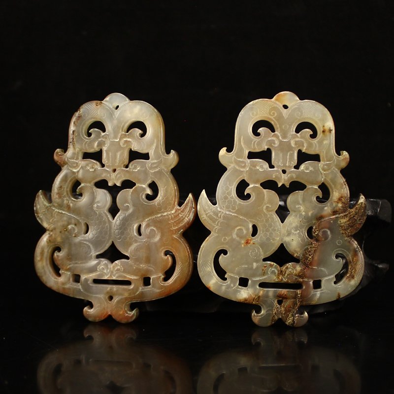 Chinese Han Dynasty Hetian Jade Dragon Phoenix Pendant (1 of 9)