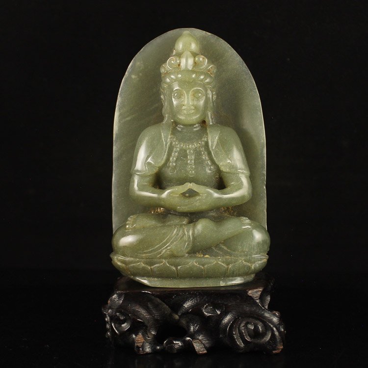 Chinese Hetian Jade Kwan-yin Statue: Chinese Hetian Jade Kwan-yin Statue Dimension: 117x73x33(mm) 4.61x2.87x1.30(inches) Weight 0.73 lbs/330 g The total weight does not include the base. The base is not included after you have won the au