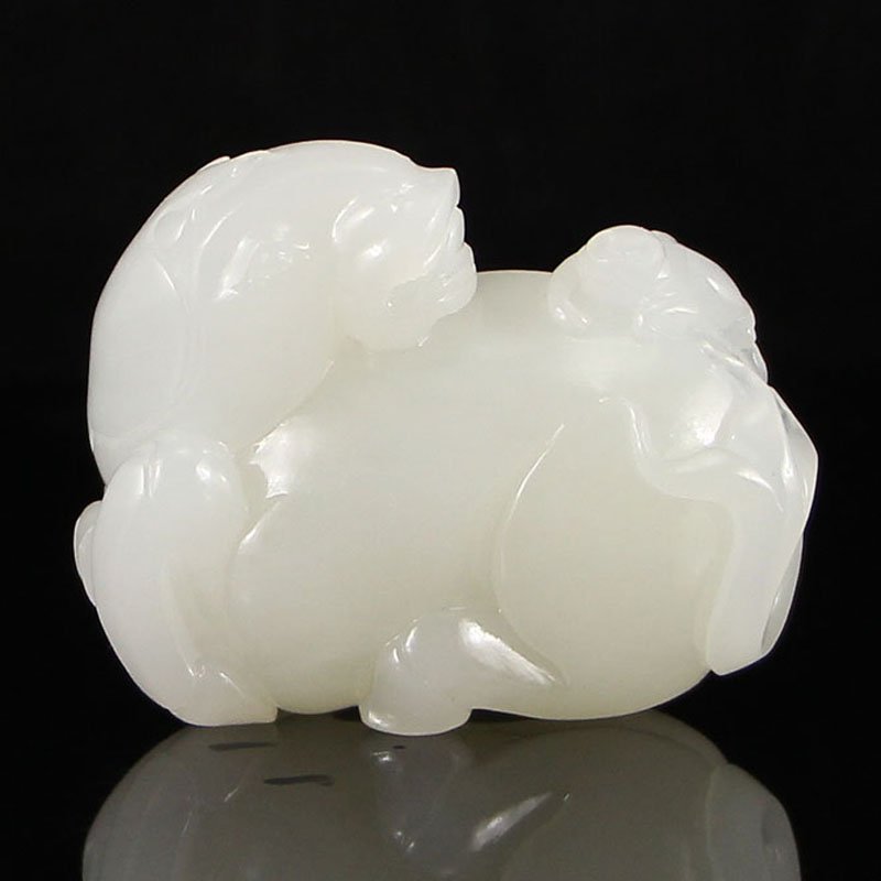 Chinese White Hetian Jade Statue - Horse & Monkey (1 of 8)