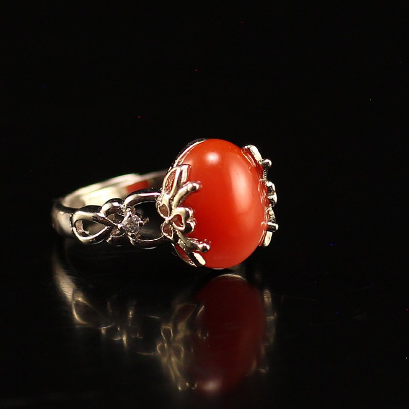Sterling Silver Inlay Chinese Nanhong Agate Ring (1 of 5)