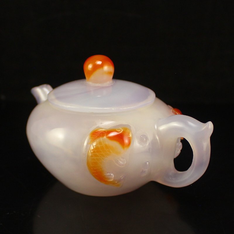Beautiful Color Chinese Agate Teapot w Fortune Fish (1 of 6)