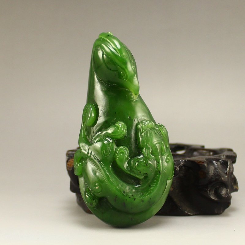 Chinese Green Hetian Jade Dragon Phoenix Pendant (1 of 6)
