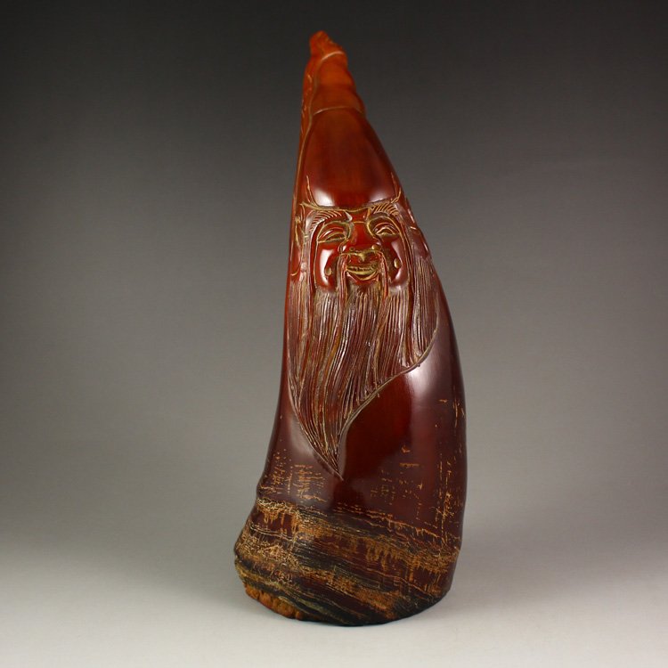 Vintage Chinese Ox Horn Longevity Taoism Deity Statue: Vintage Chinese Ox Horn Longevity Taoism Deity Statue Dimension:222x85x75(mm)8.74x3.35x2.95(inches) Weight 1.25 lbs/565 g