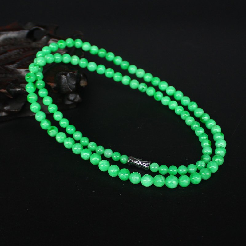 6 mm Superb Natural Green Jadeite Beads Necklace (1 of 8)