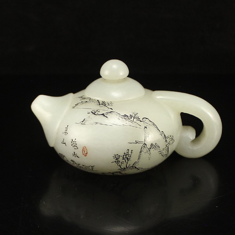 Superb Chinese White Hetian Jade Teapot (1 of 6)