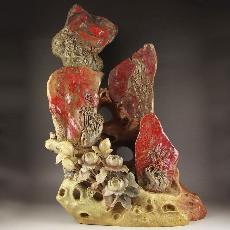 A Set Superb Chinese Chicken Blood Stone Statue (1 of 9)