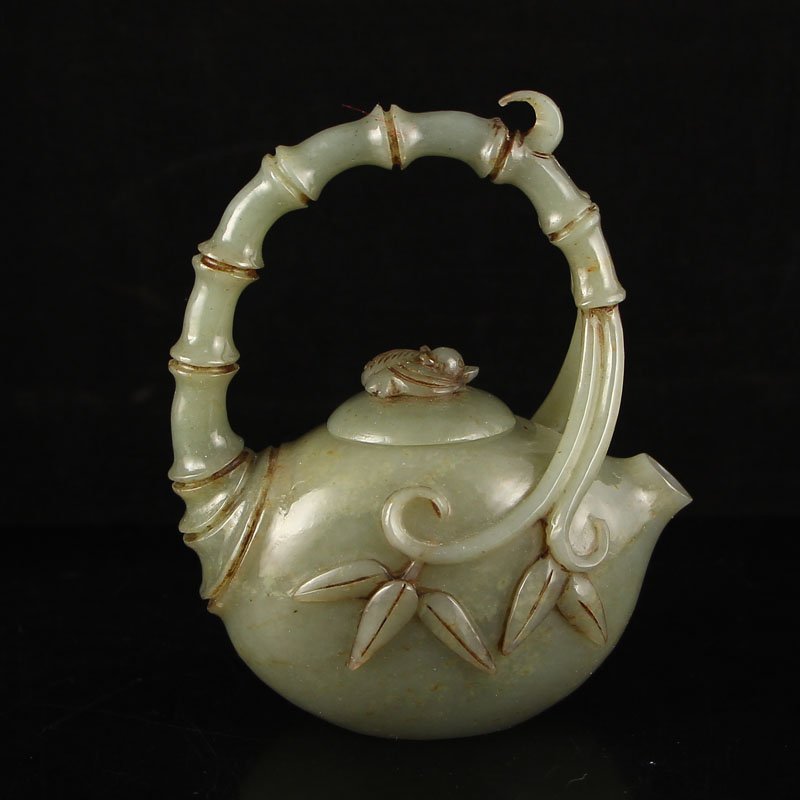 Vintage Chinese Hetian Jade Bamboo Style Teapot (1 of 6)