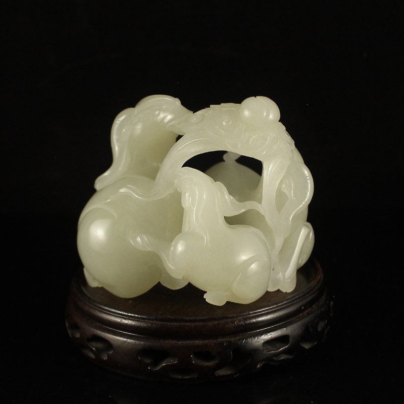 Chinese Qing Dy Hetian Jade Fortune Three Sheep Statue (1 of 7)