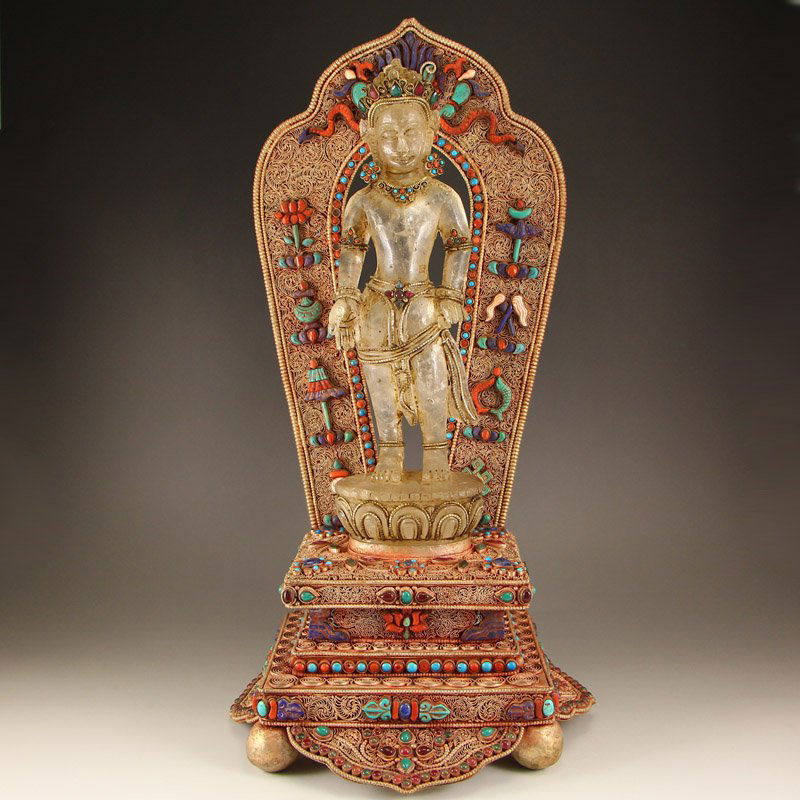 19Th C Chinese Tibet White Crystal Drolma Statue (1 of 10)