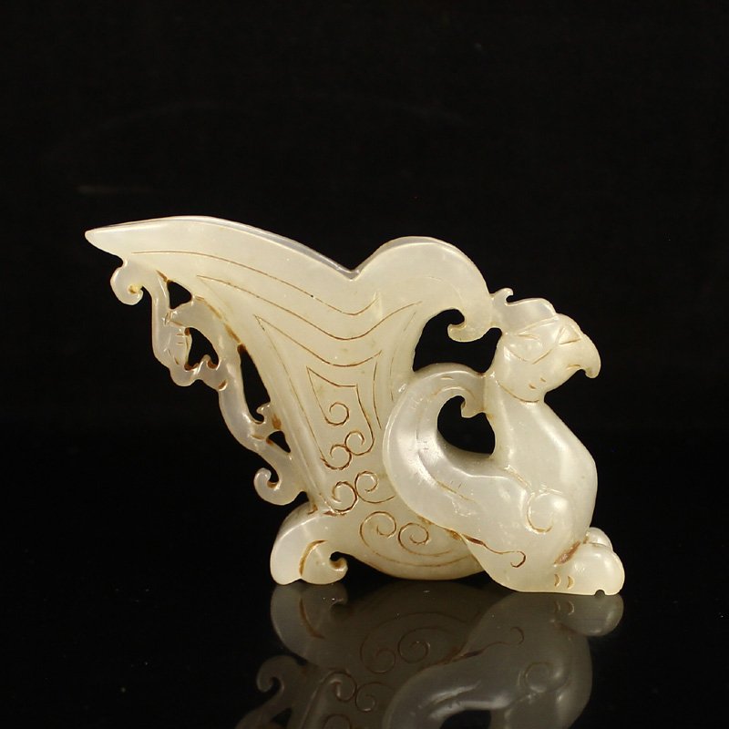 Vintage Chinese Hetian Jade Phoenix Cup Statue (1 of 6)