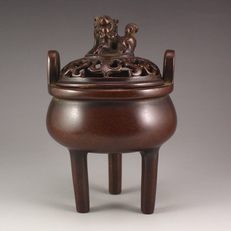 Vintage Chinese Bronze Double Ears 3 Leg Incense Burner (1 of 7)