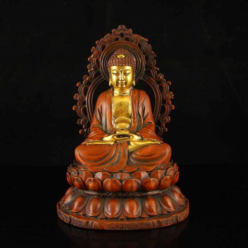 Chinese Gilt Gold Red Copper Siddhartha Buddha Statue (1 of 8)