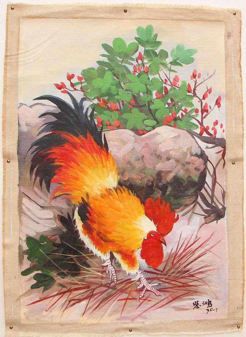 Xu Beihong (1895-1953) Oil Painting - Rooster: 無框 帆布油畫 徐悲鴻 公鸡 Oil Painting Depicting Rooster Scenery w Artist Signed Xu Beihong (1895-1953) Dimension: 1000 x 720(mm) 39.3