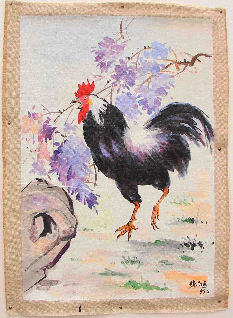 Xu Beihong (1895-1953) Oil Painting - Rooster: 無畫框 徐悲鴻 帆布 公鸡 油畫 Oil Painting Depicting Rooster Scenery w Artist Signed Xu Beihong (1895-1953) Dimension: 1000 x 730