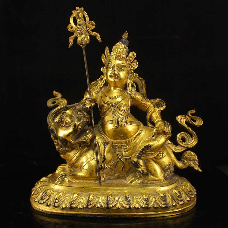Chinese Tibet Gilt Gold Bronze Yellow Jambhala Statue (1 of 8)