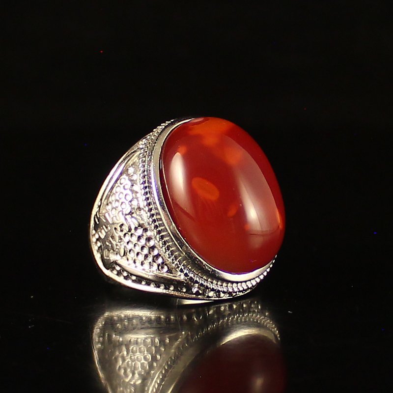 Sterling Silver Inlay Chinese Nan Hong Agate Ring (1 of 6)