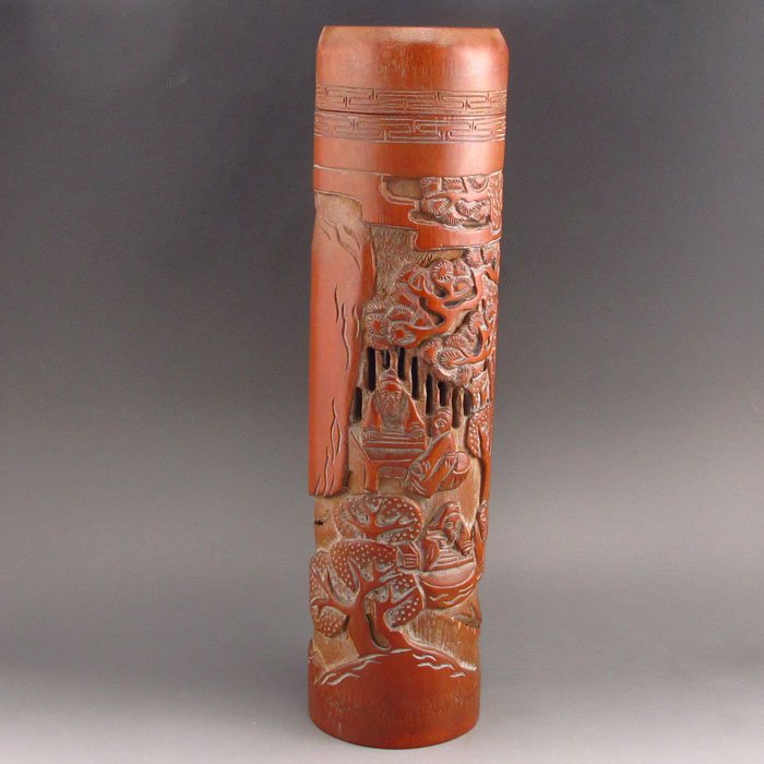 Hollow-out Craved Chinese Bamboo Incense Tube: Hollow-out Craved Chinese Bamboo Incense Tube w Music Man Dimension:295x88x88(mm) 11.61x3.46x3.46 (inches)Weight 0.67 lbs/302 g