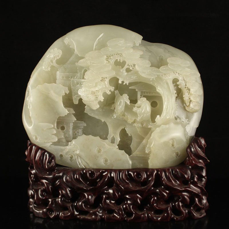Chinese Hetian Jade Statue - Old Man & Pine Tree (1 of 6)
