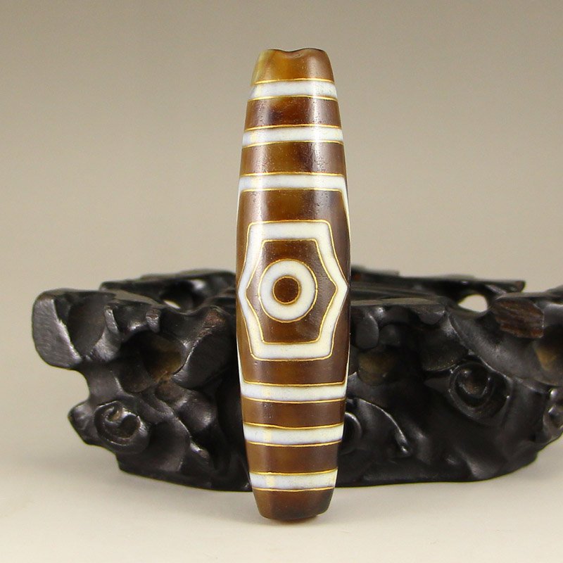 Chinese Inlay Gold Wire DZI Three Eyes Agate Pendant (1 of 6)