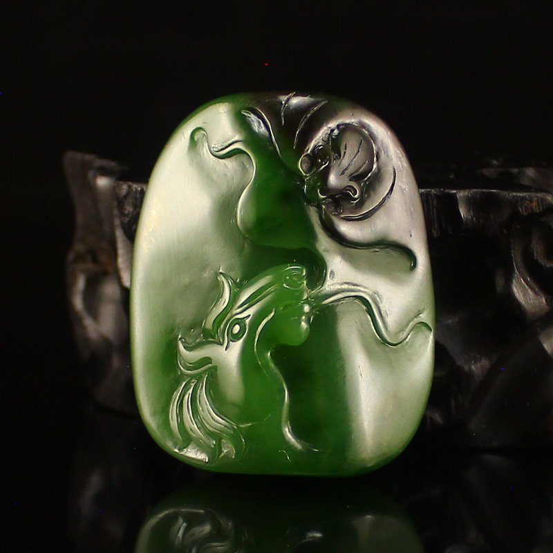 Chinese Natural Green Hetian Jade Fortune Horse Pendant (1 of 8)