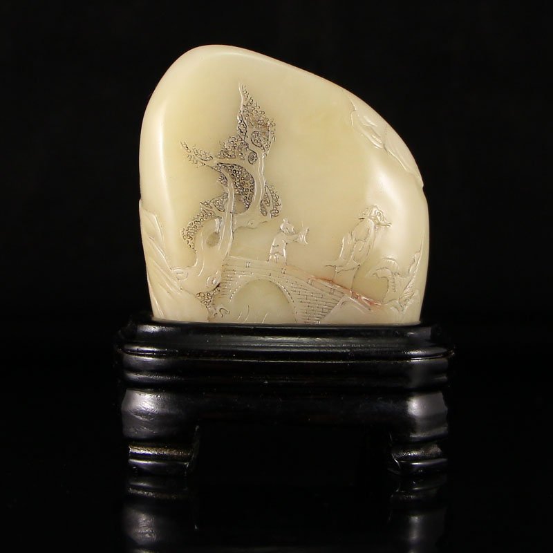 Chinese Shoushan Stone Seal Statue W Old Man & Kid (1 of 6)