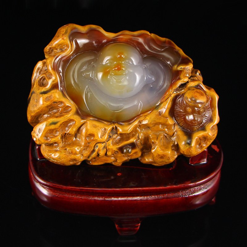 Chinese Natural Water Bile Agate Fortune Kid Statue (1 of 7)