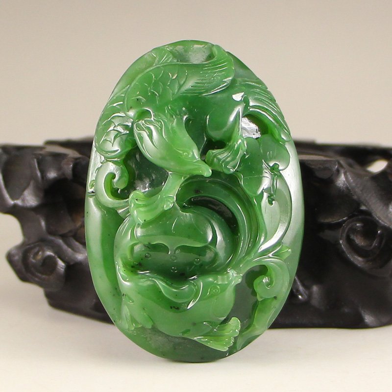 Chinese Green Hetian Jade Pendant - Eagle & Fish (1 of 6)