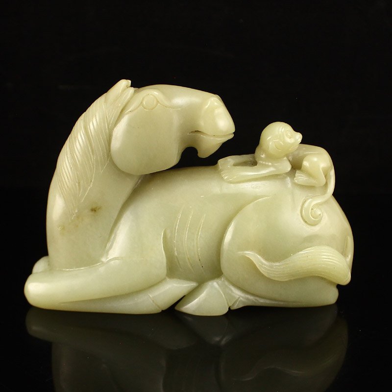 Chinese Qing Dy Hetian Jade Statue - Monkey & Horse (1 of 7)
