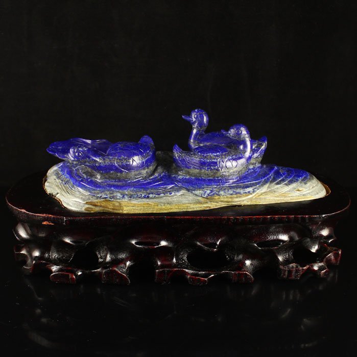 Vintage Chinese Lapis Lazuli Statue - Three Ducks (1 of 8)