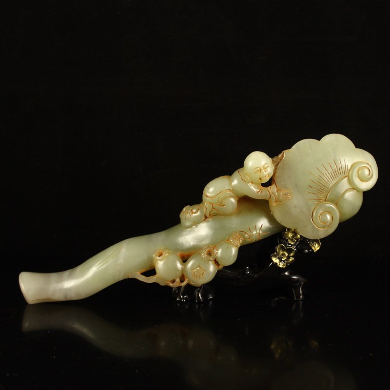 Chinese Qing Dynasty Hetian Jade Ruyi Kid Statue (1 of 6)