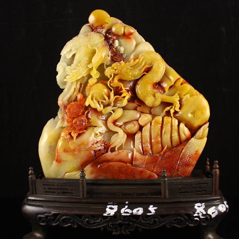 Superb Chinese Shoushan Stone Statue - Dragon & Phoenix (1 of 8)