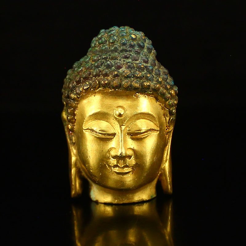 Vintage Chinese Gilt Gold Bronze Buddha Head Statue (1 of 6)