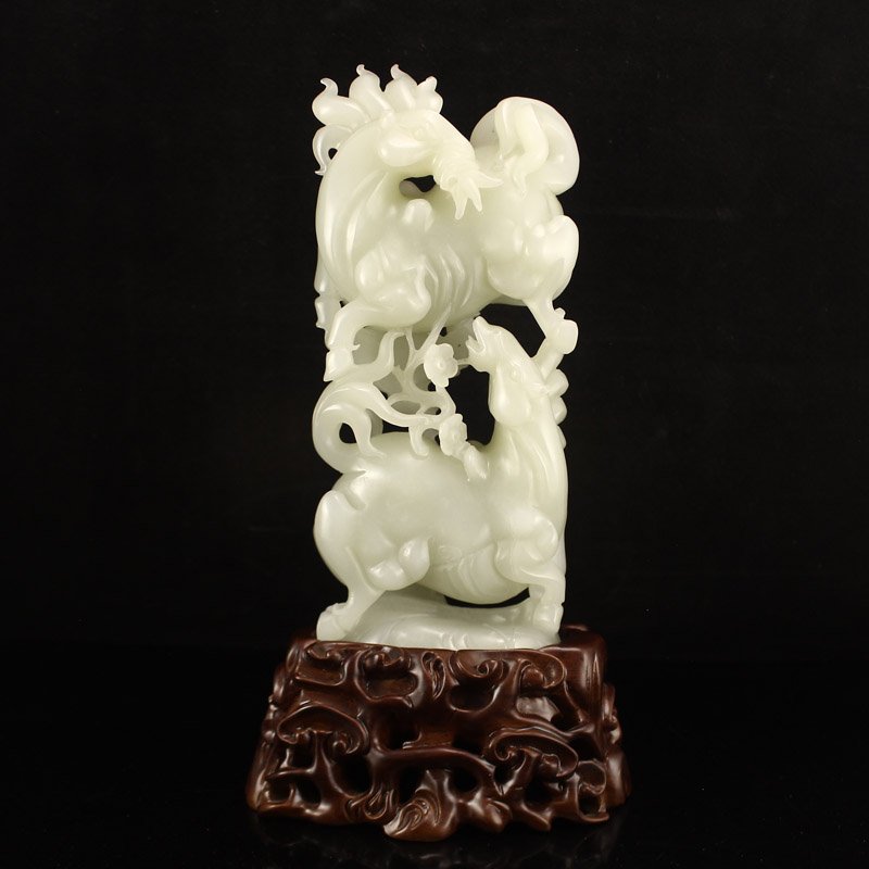 Chinese Qing Dynasty Hetian Jade Double Horse Statue (1 of 7)