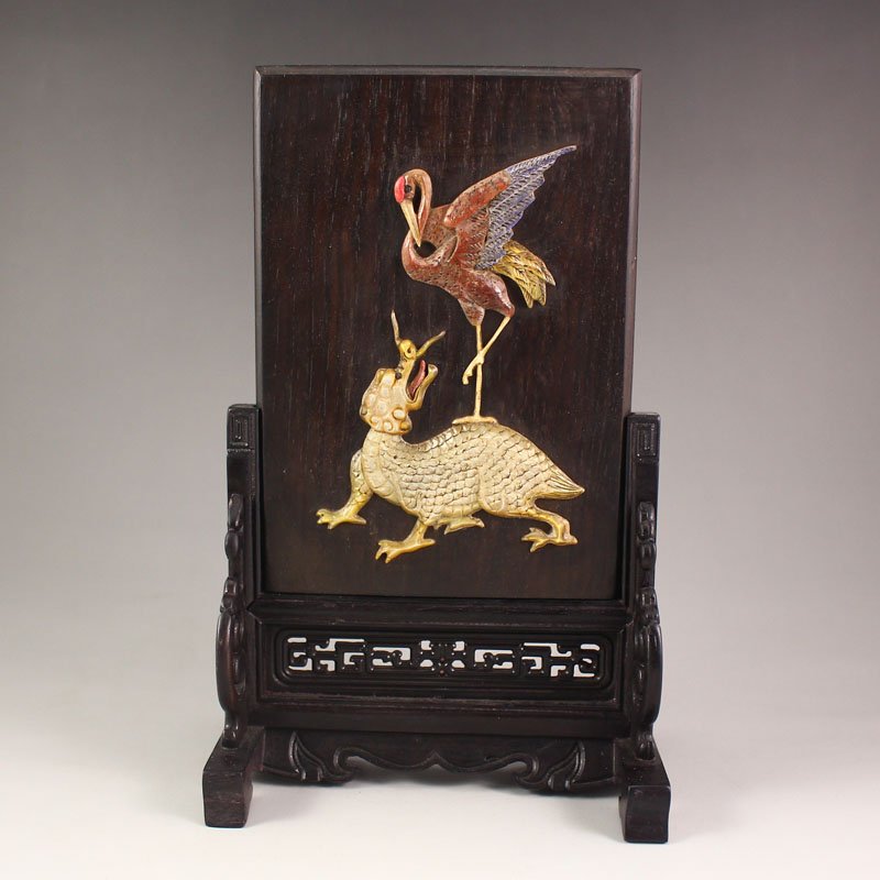 Chinese Zitan Wood Inlay Shells Desk Screen: Chinese Zitan Wood Inlay Shells Desk Screen Dimension: 170x110x65(mm)6.69x4.33x2.56 (inches) Weight 0.45 lbs/203 g