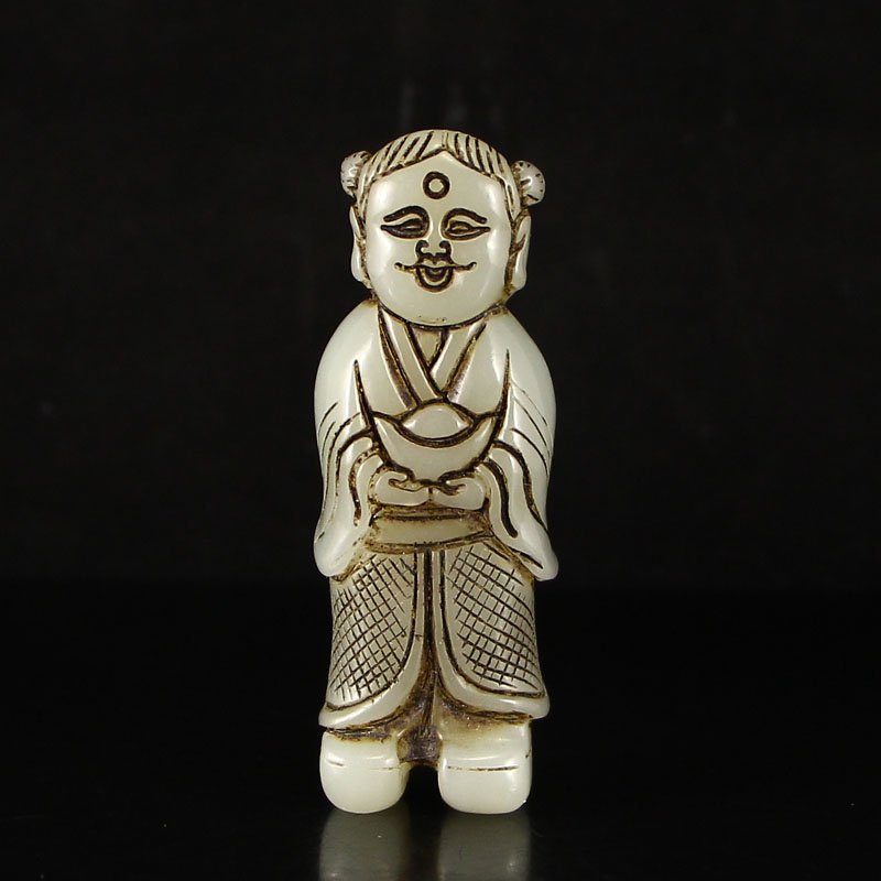 Vintage Chinese Hetian Jade Fortune Kid Statue (1 of 6)