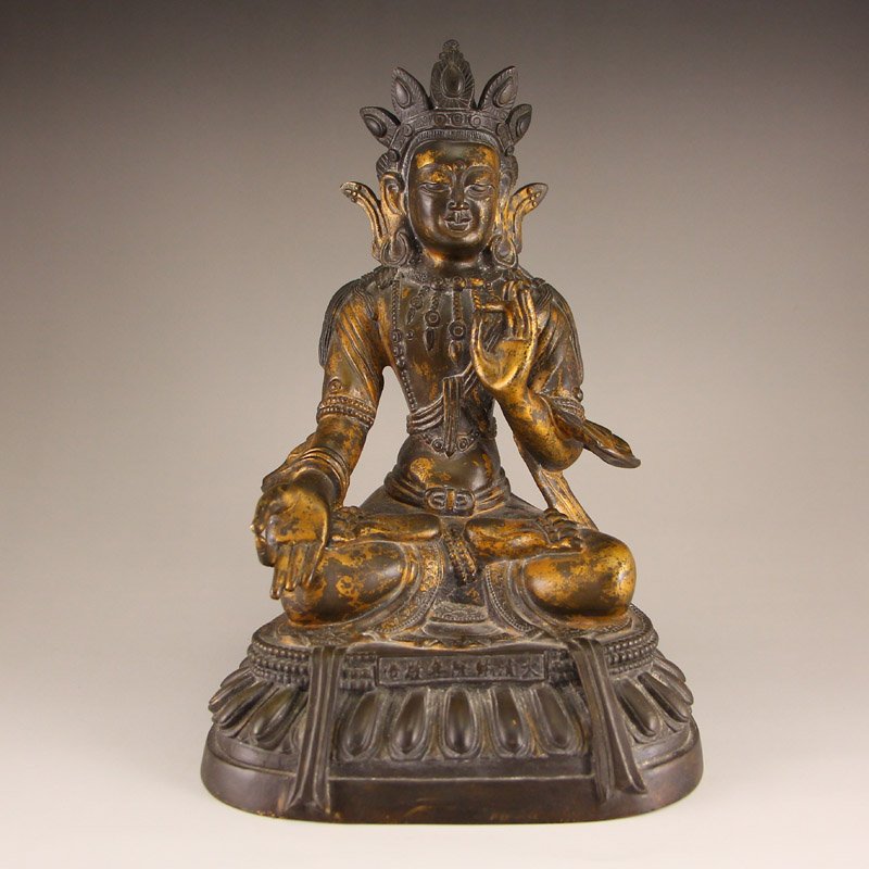 Chinese Ming Dy Gilt Gold Red Copper Kwan-yin Statue (1 of 10)
