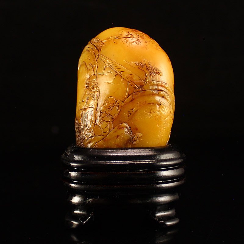 Vintage Chinese Shoushan Stone Statue - Old Man & Kid (1 of 6)